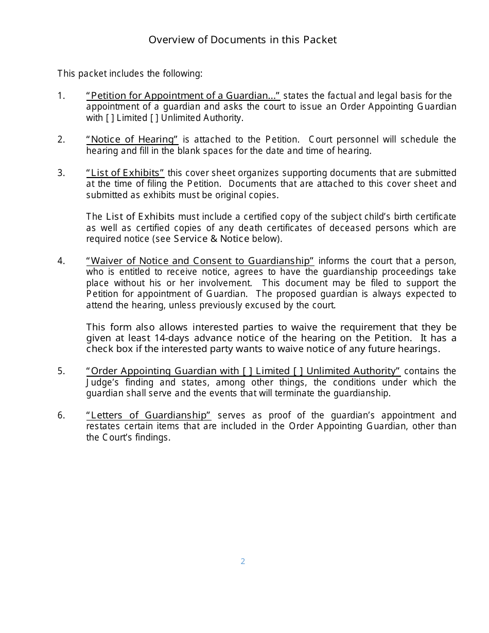 Instructions for Form 2F-P-385 Petition for Appointment of a Guardian of the Person of a Minor; Notice of Hearing - Hawaii, Page 2