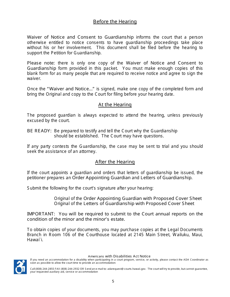 Instructions for Form 2F-P-385 Petition for Appointment of a Guardian of the Person of a Minor; Notice of Hearing - Hawaii, Page 5