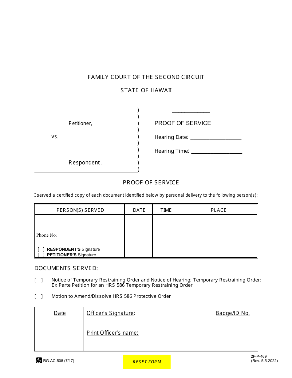 Form 2F-P-469 Proof of Service - Hawaii, Page 1