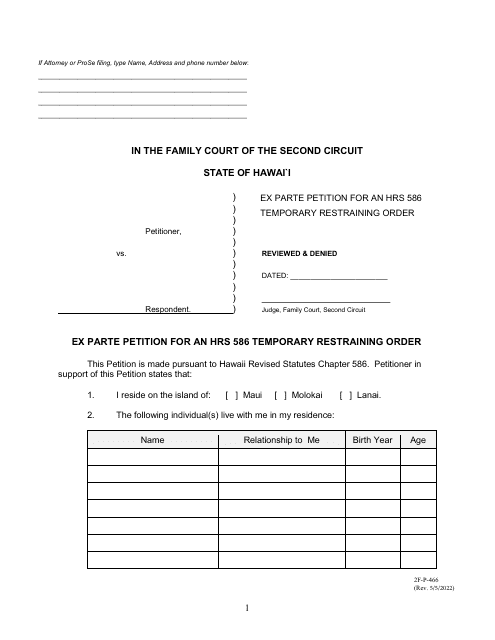 Form 2F-P-466  Printable Pdf