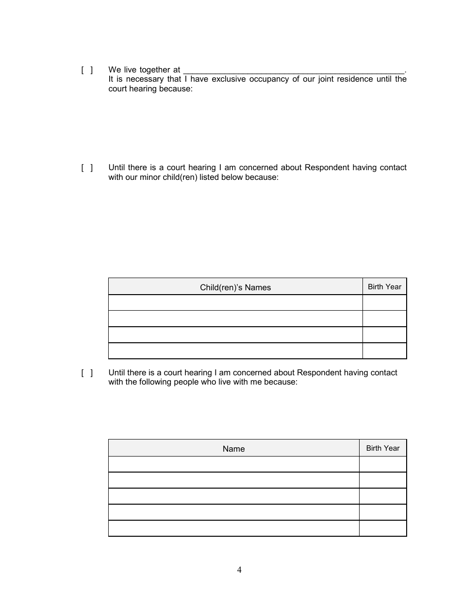 Form 2F-P-466 Ex Parte Petition for an Hrs 586 Temporary Restraining Order - Hawaii, Page 4