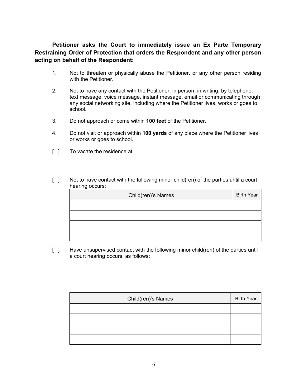 Form 2F-P-466 Ex Parte Petition for an Hrs 586 Temporary Restraining Order - Hawaii, Page 6
