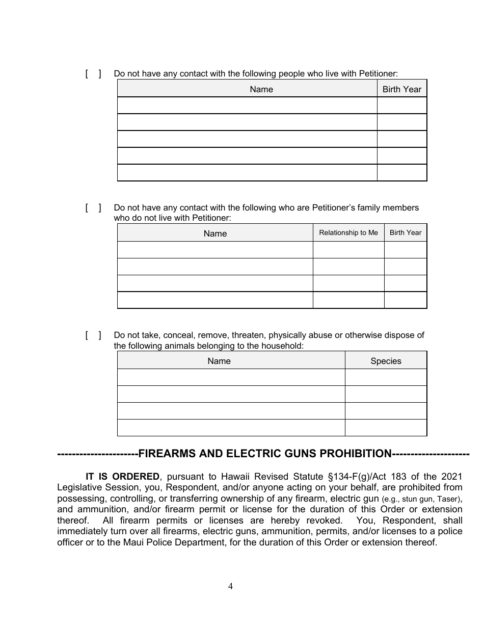 Form 2F-P-468 Temporary Restraining Order - Hawaii, Page 4