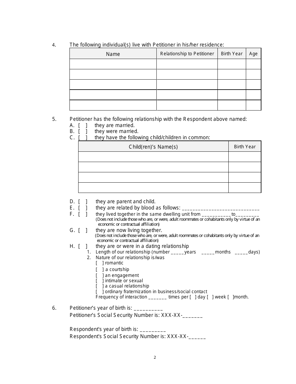 Form 2F-P-471 Ex Parte Petition for an Hrs 586 Temporary Restraining Order - Hawaii, Page 2