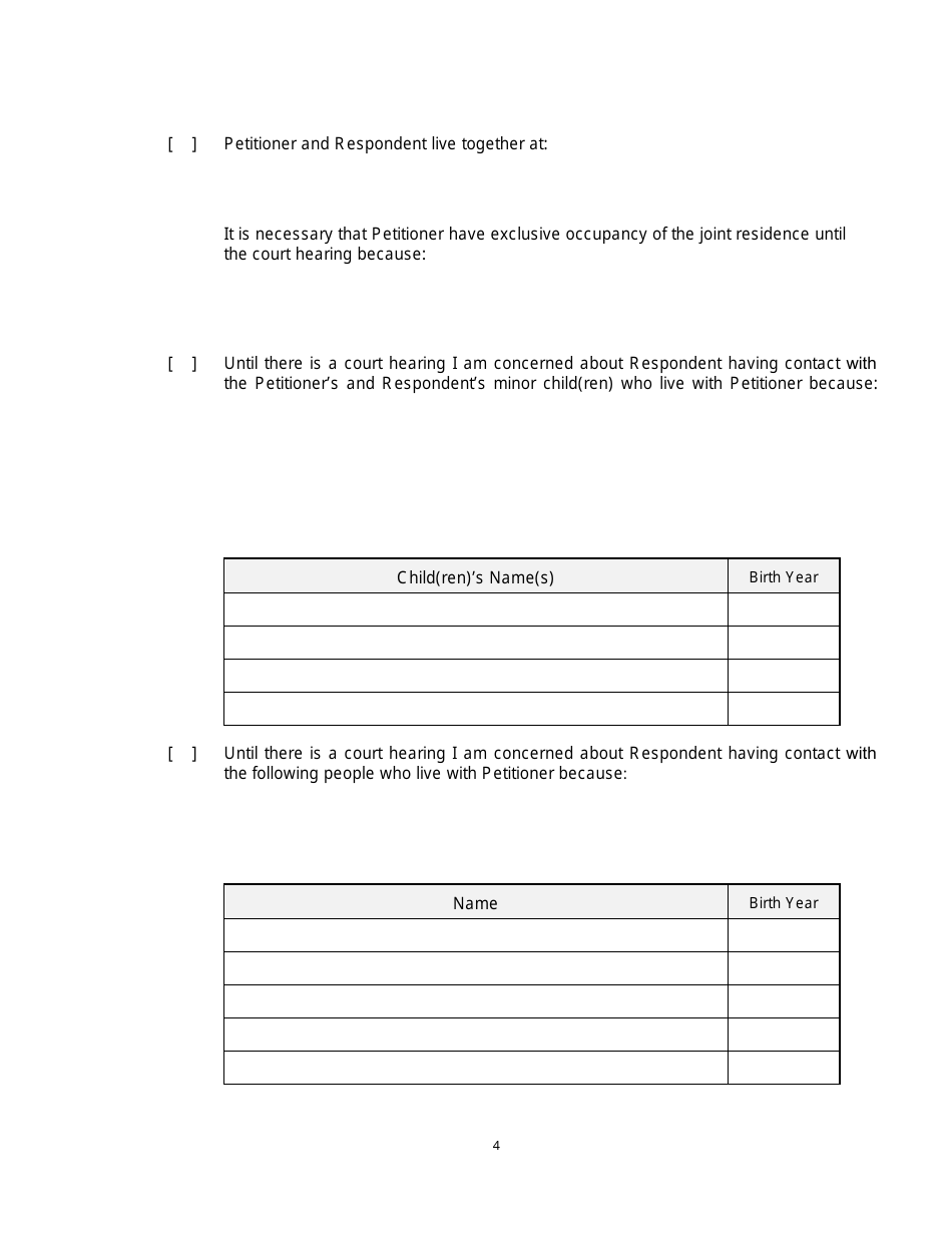 Form 2F-P-471 Ex Parte Petition for an Hrs 586 Temporary Restraining Order - Hawaii, Page 4