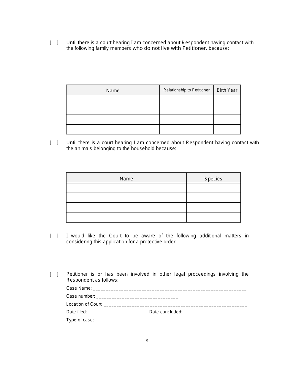 Form 2F-P-471 Ex Parte Petition for an Hrs 586 Temporary Restraining Order - Hawaii, Page 5