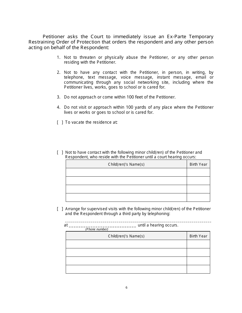 Form 2F-P-471 Ex Parte Petition for an Hrs 586 Temporary Restraining Order - Hawaii, Page 6