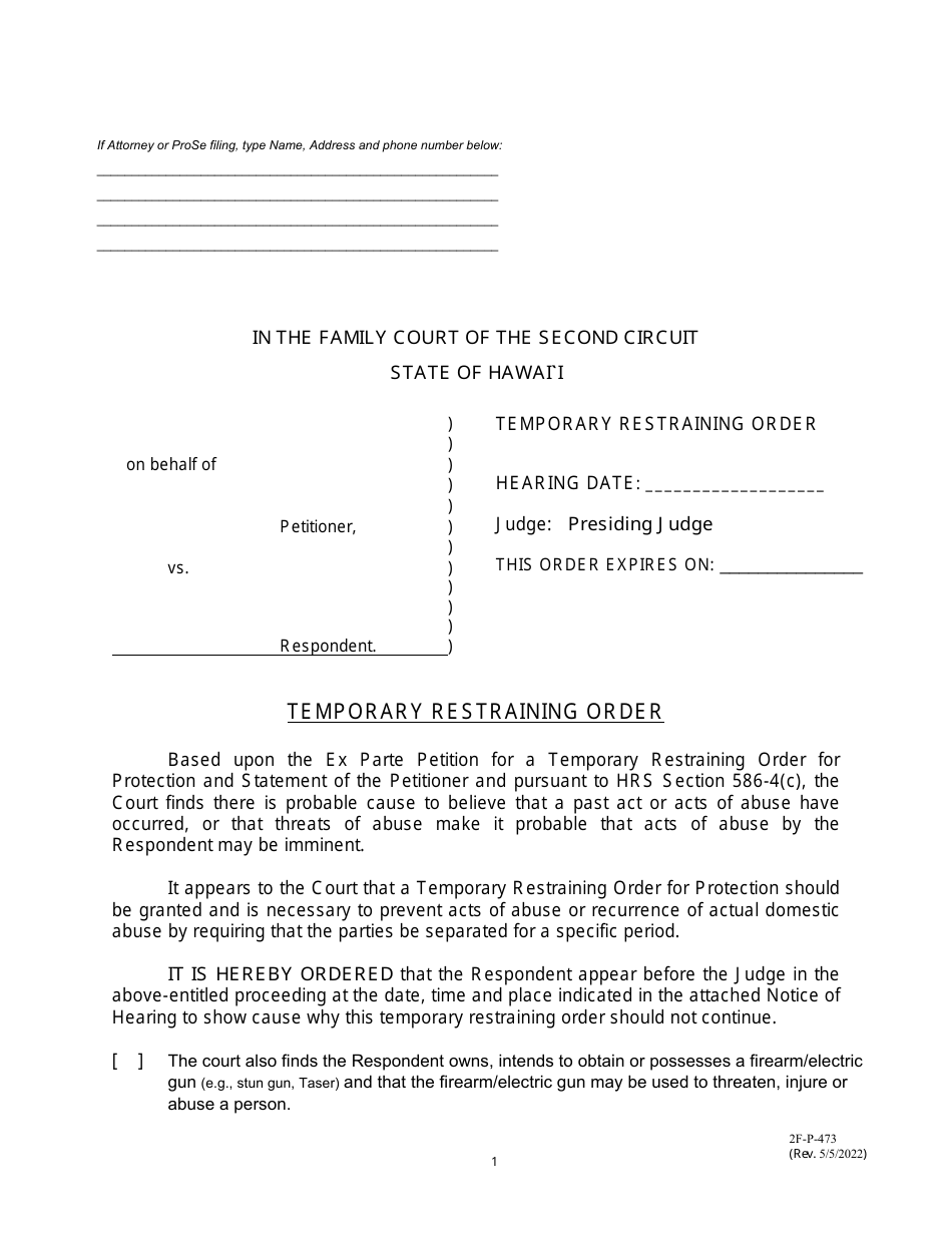 Form 2F-P-473 - Fill Out, Sign Online and Download Fillable PDF, Hawaii ...