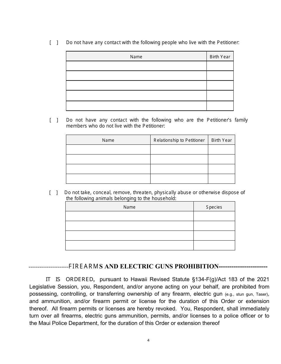 Form 2F-P-473 Temporary Restraining Order - Hawaii, Page 4