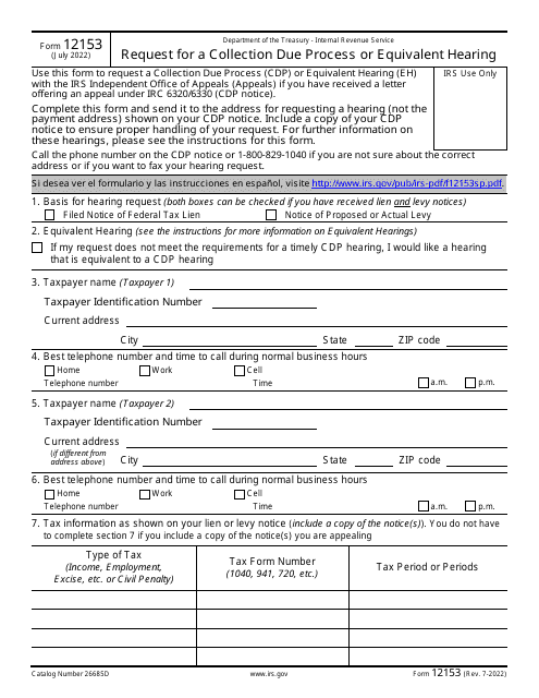 IRS Form 12153  Printable Pdf