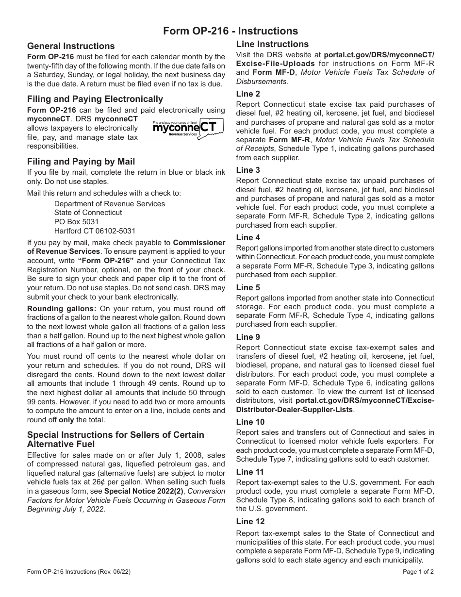 Form OP-216 Special Fuel Tax Return - Connecticut, Page 3