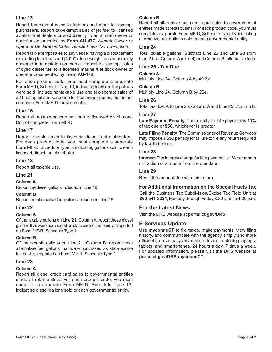 Form OP-216 Special Fuel Tax Return - Connecticut, Page 4