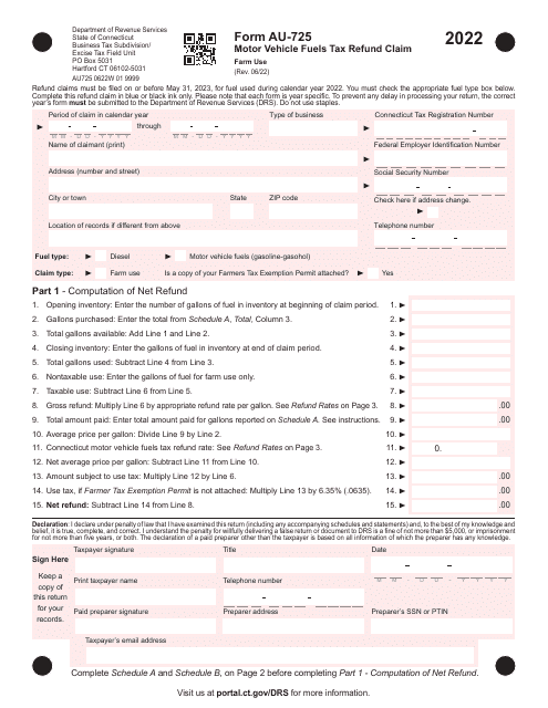 Form AU-725 2022 Printable Pdf