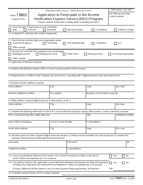 IRS Form 13803  Printable Pdf