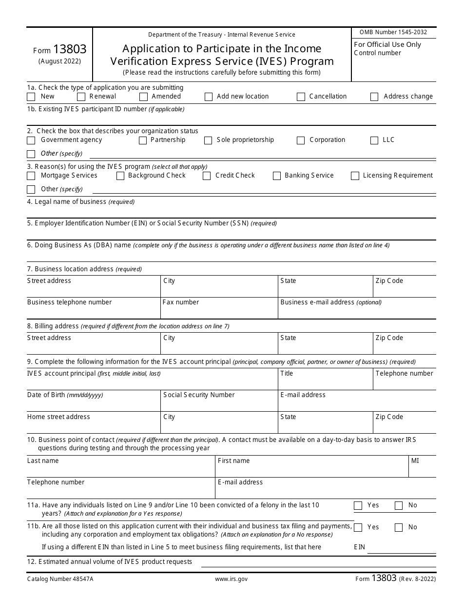 IRS Form 13803 Application to Participate in the Income Verification Express Service (Ives) Program, Page 1