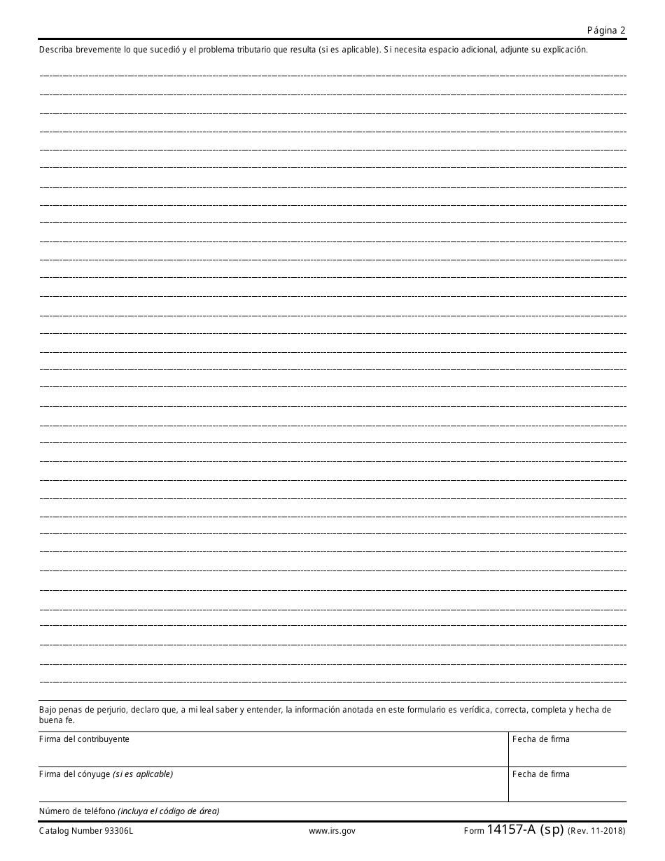 IRS Formulario 14157-A (SP) Declaracion Jurada De Fraude O Conducta Indebida Del Preparador De Declaraciones De Impuestos (Spanish), Page 2