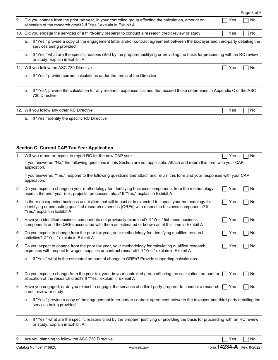 IRS Form 14234-A Compliance Assurance Process (CAP) Research Credit Questionnaire (Crcq), Page 3