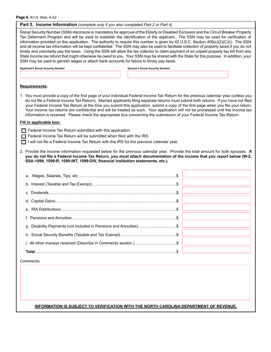 Form AV-9 Application for Property Tax Relief - North Carolina, Page 4