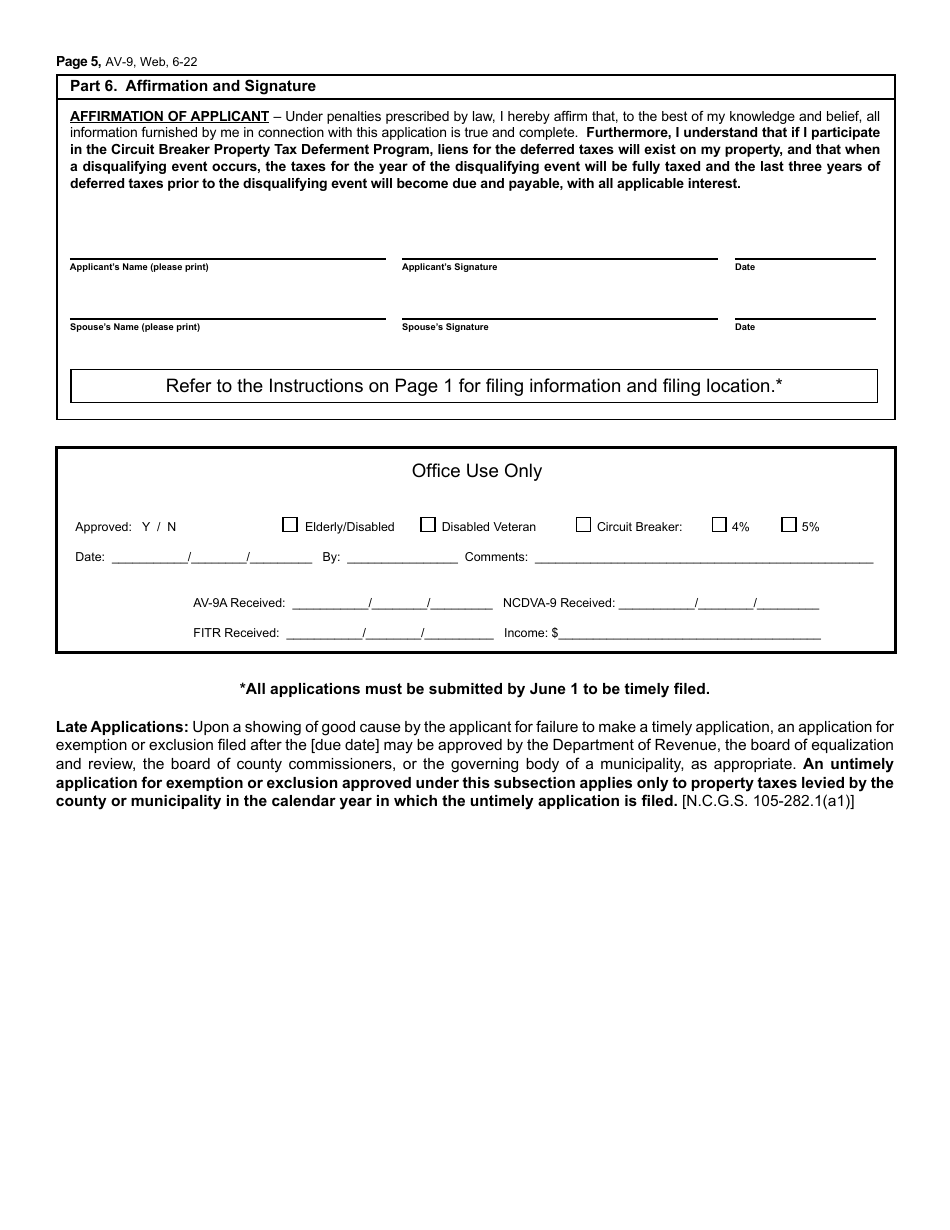 Form AV-9 Application for Property Tax Relief - North Carolina, Page 5