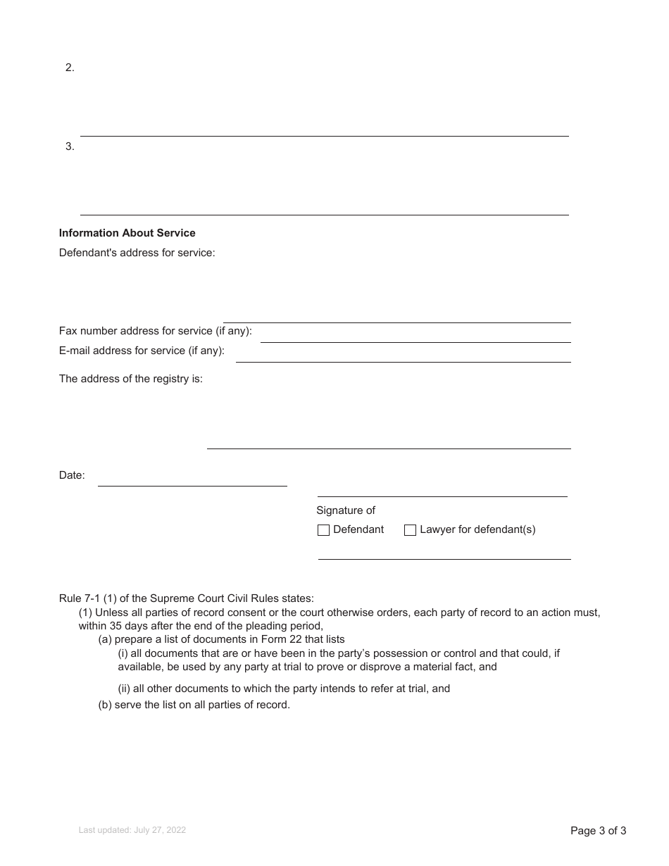 Form 3 Counterclaim - British Columbia, Canada, Page 3