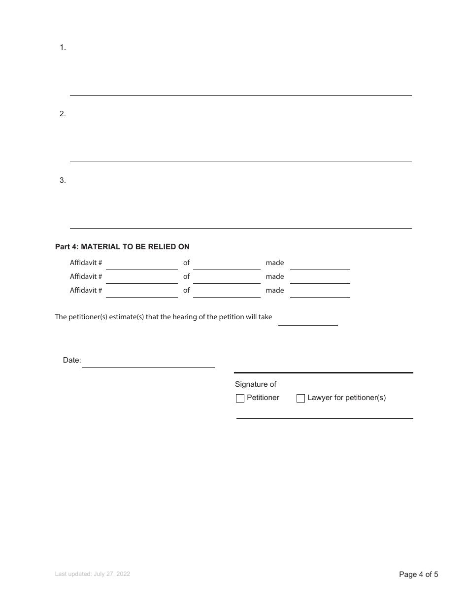 Form 66 Petition to the Court - British Columbia, Canada, Page 4