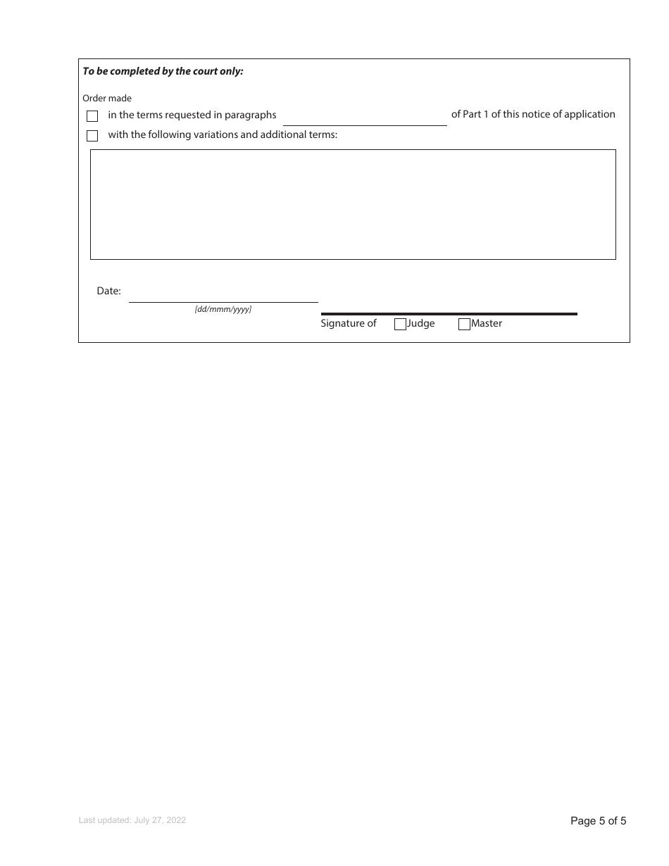 Form 66 Petition to the Court - British Columbia, Canada, Page 5