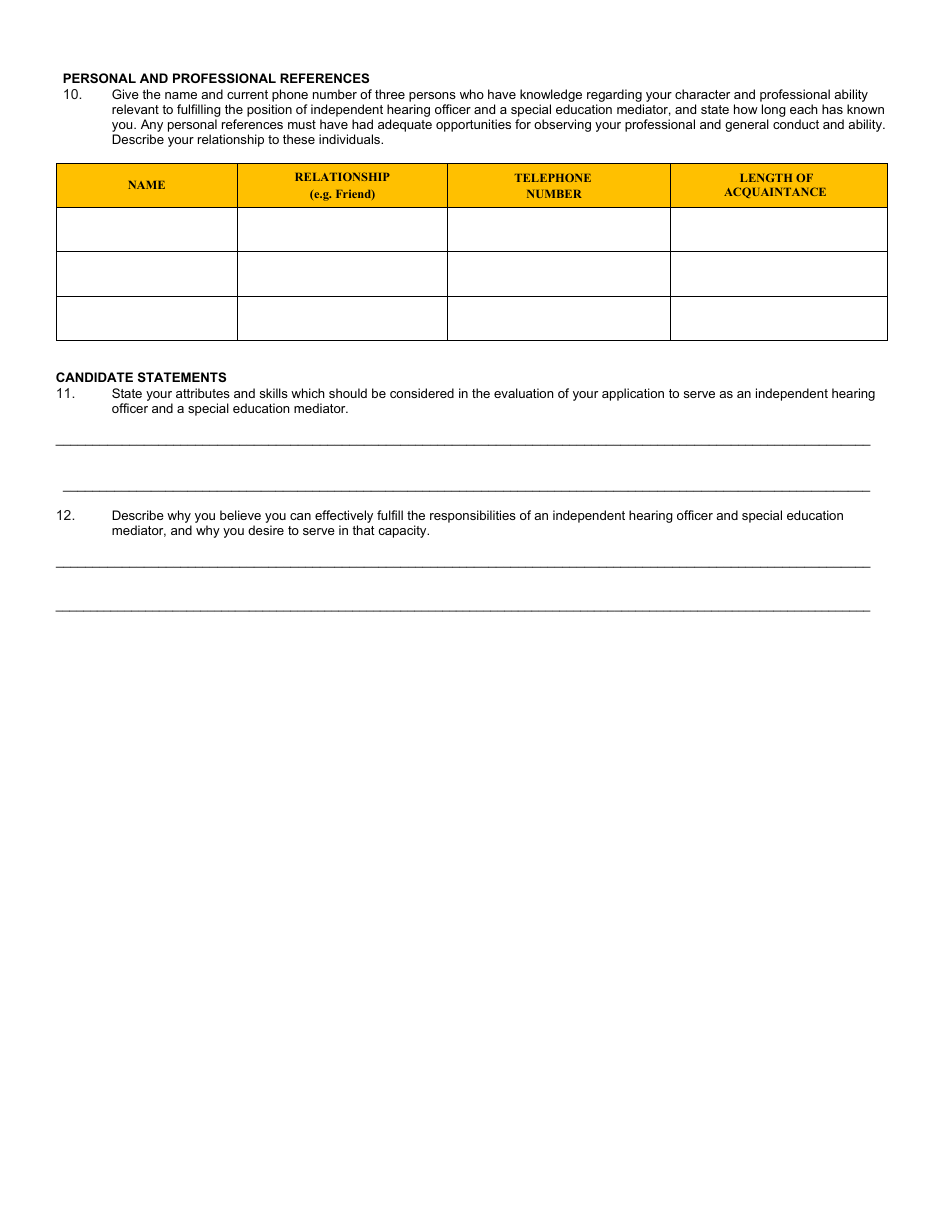 Application for Independent Hearing Officer Special Education Mediator - Indiana, Page 3