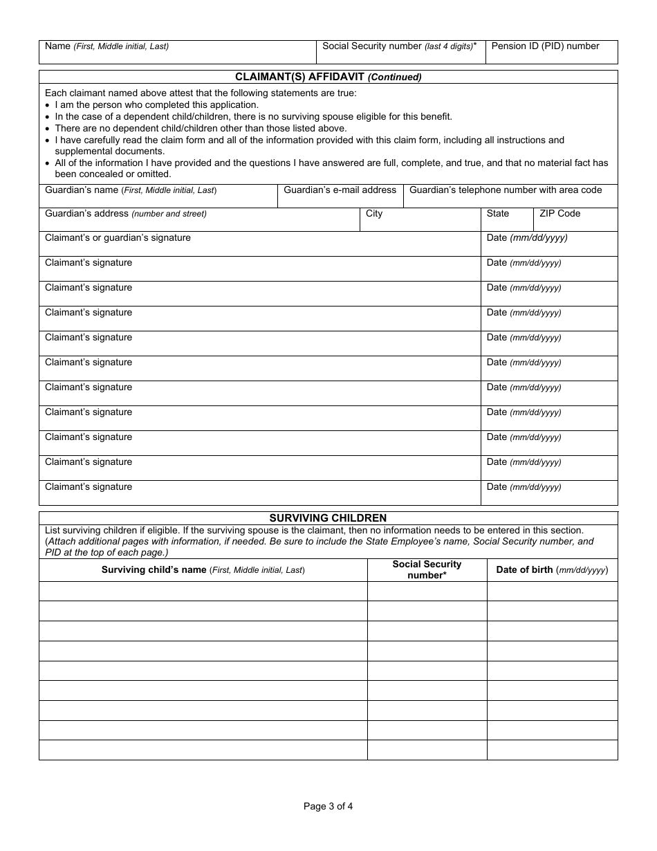State Form 55761 Claim for State Employee Line of Duty Death Benefit for a Spouse, or Dependent Child as Beneficiary - Indiana, Page 3
