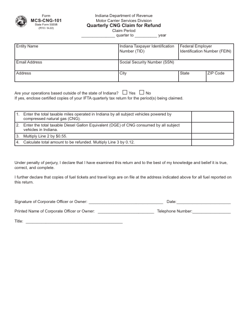 Form MCS-CNG-101 (State Form 55598)  Printable Pdf