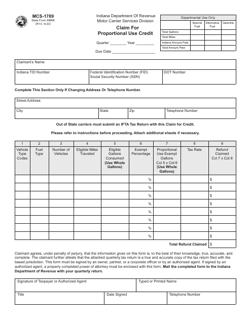 Form MCS-1789 (State Form 49868)  Printable Pdf