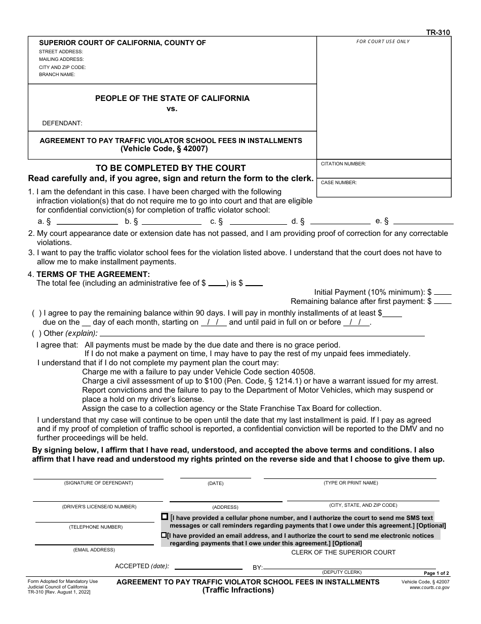 Form TR-310 Download Printable PDF or Fill Online Agreement to Pay ...