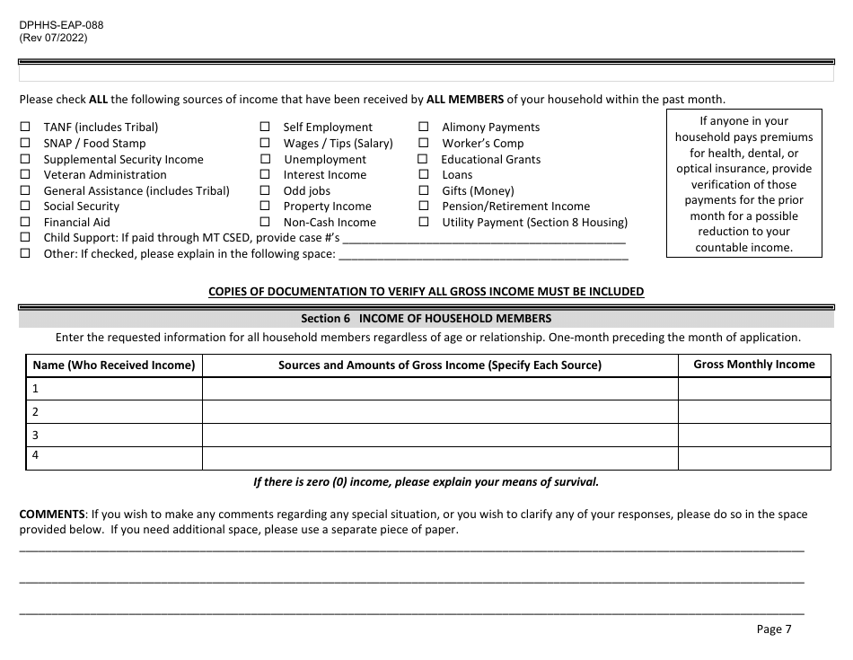 Form DPHHS-EAP-088 Low Income Home Energy Assistance Program (Liheap), Low Income Home Water Assistance Program (Lihwap), and Weatherization Application - Montana, Page 7