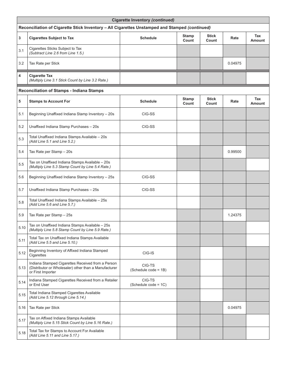 Form CIG-RM (State Form 53417) Resident Cigarette Distributors Monthly Return - Indiana, Page 2