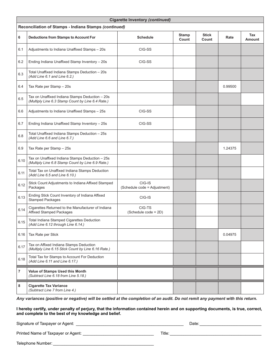 Form CIG-RM (State Form 53417) Resident Cigarette Distributors Monthly Return - Indiana, Page 3