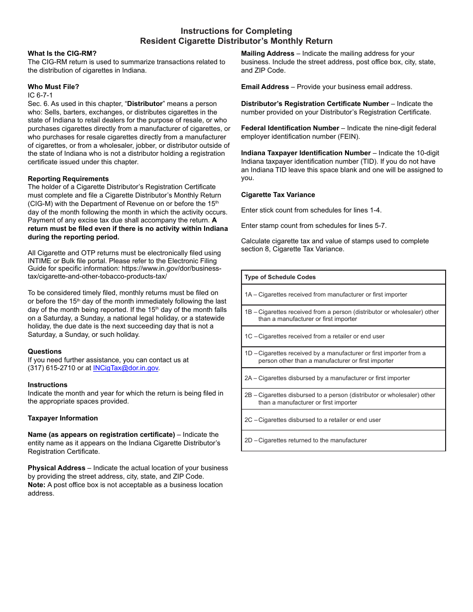 Form CIG-RM (State Form 53417) Resident Cigarette Distributors Monthly Return - Indiana, Page 4