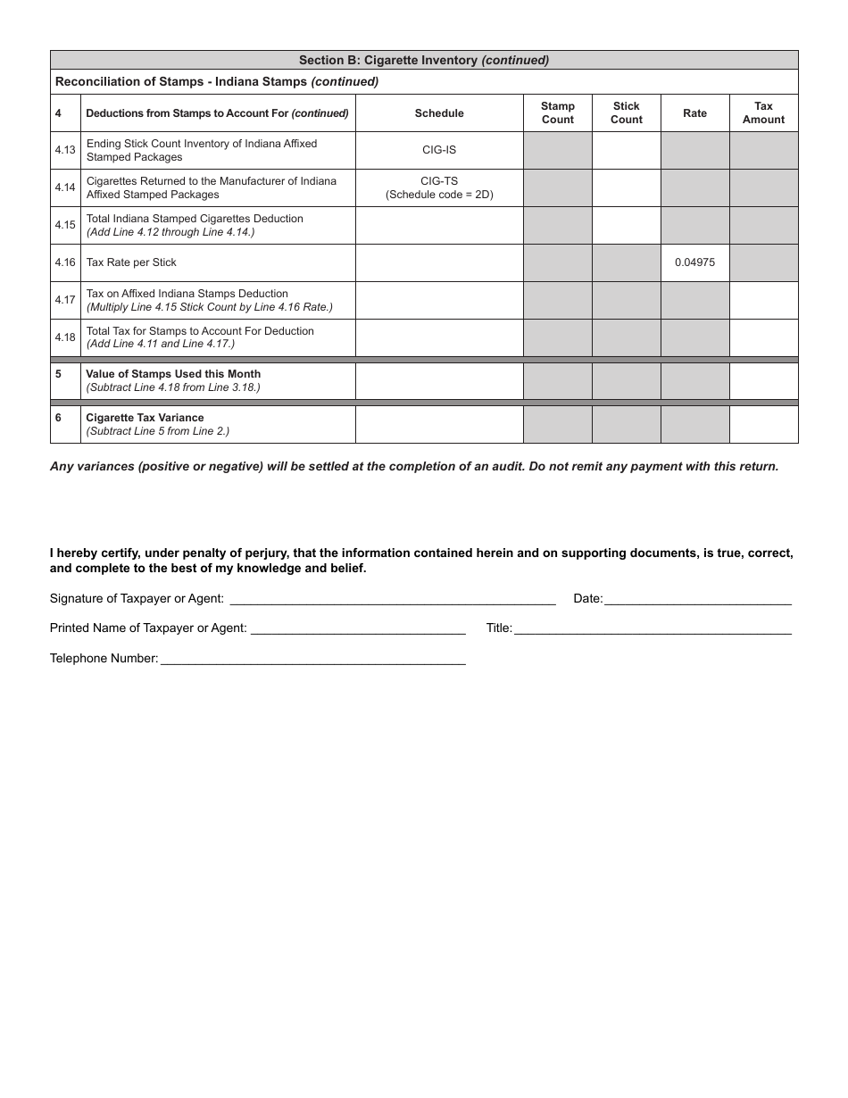State Form 57171 Schedule CIG-NRM Non-resident Cigarette Distributors Monthly Return - Indiana, Page 3