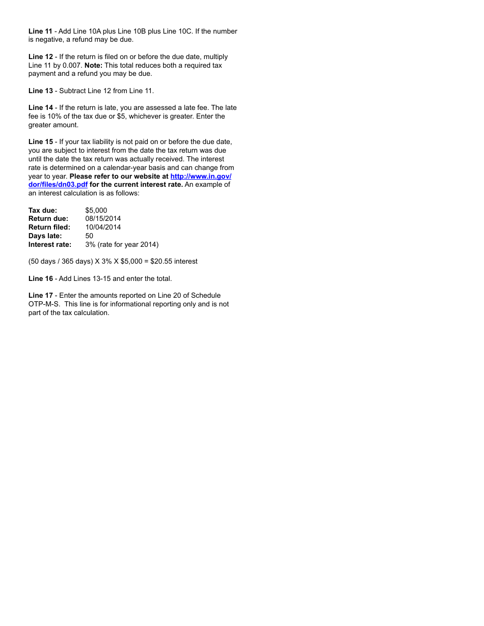 Form OTP-M (State Form 46853) Other Tobacco Product Distributors Excise Tax Return - Indiana, Page 3