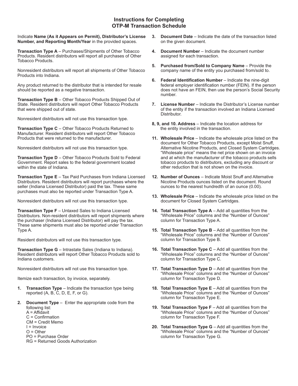 State Form 55555 Schedule OTP-M-S Otp-M Transaction Schedule - Indiana, Page 2