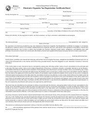 Form ECG-3 (State Form 53078) Electronic Cigarette Tax Registration Certificate Bond - Indiana
