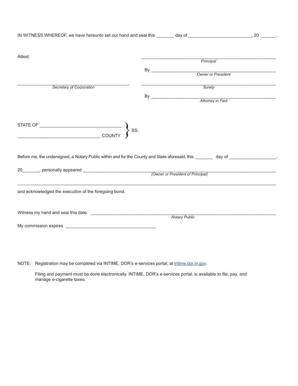 Form ECG-3 (State Form 53078) Electronic Cigarette Tax Registration Certificate Bond - Indiana, Page 2