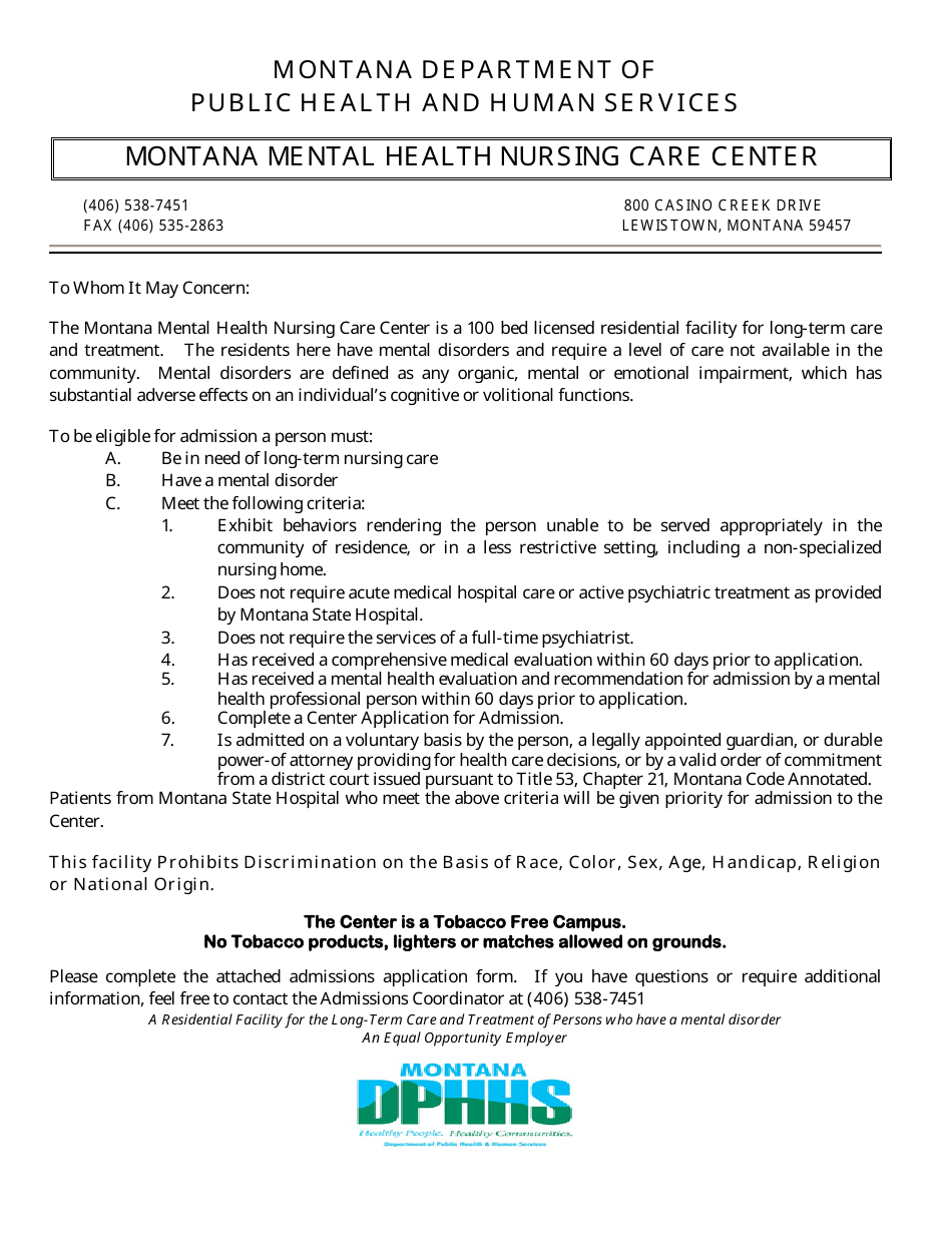 Application for Involuntary Admission - Montana, Page 1