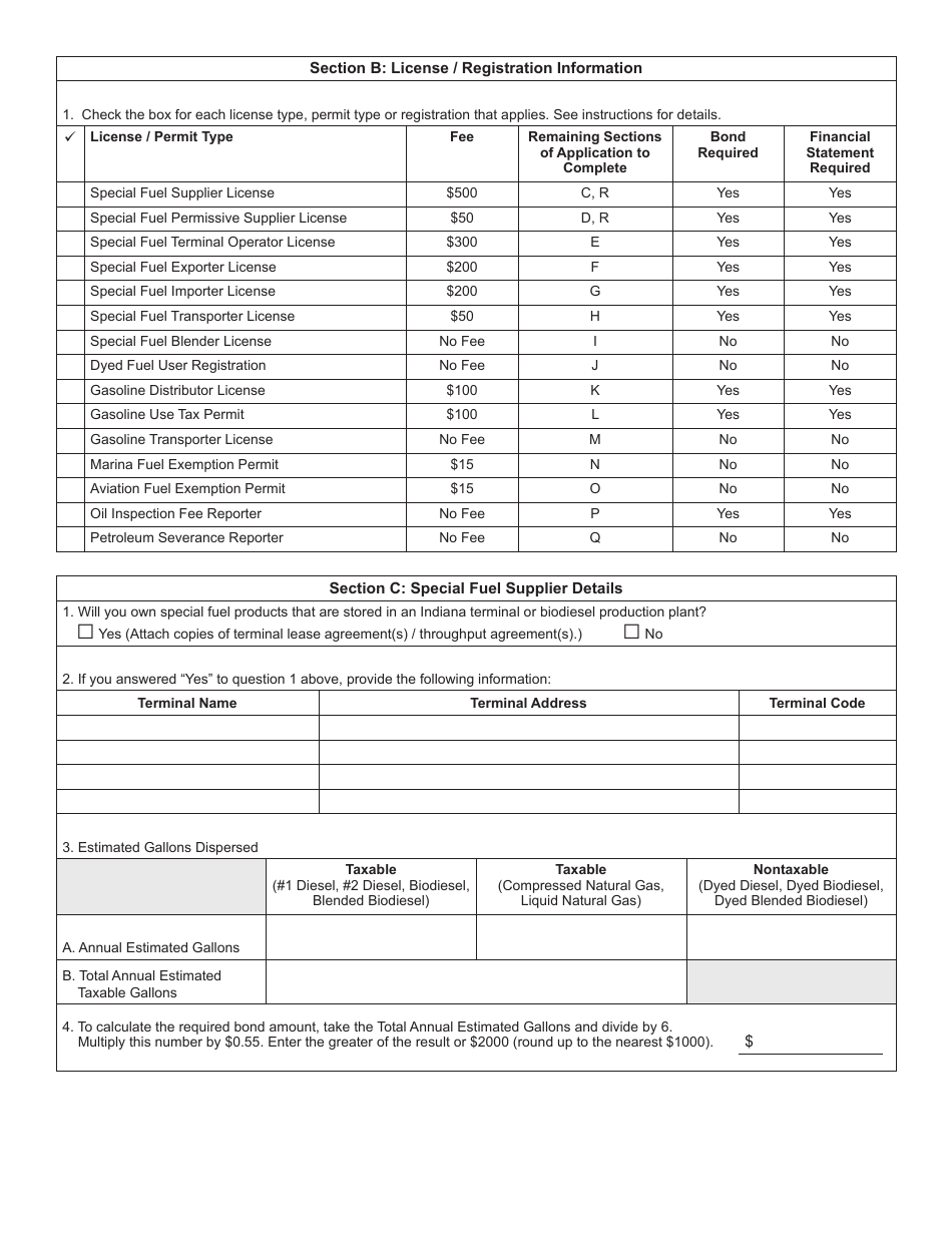 Form FT-1 (State Form 46297) Fuel Tax License Registration Application - Indiana, Page 2