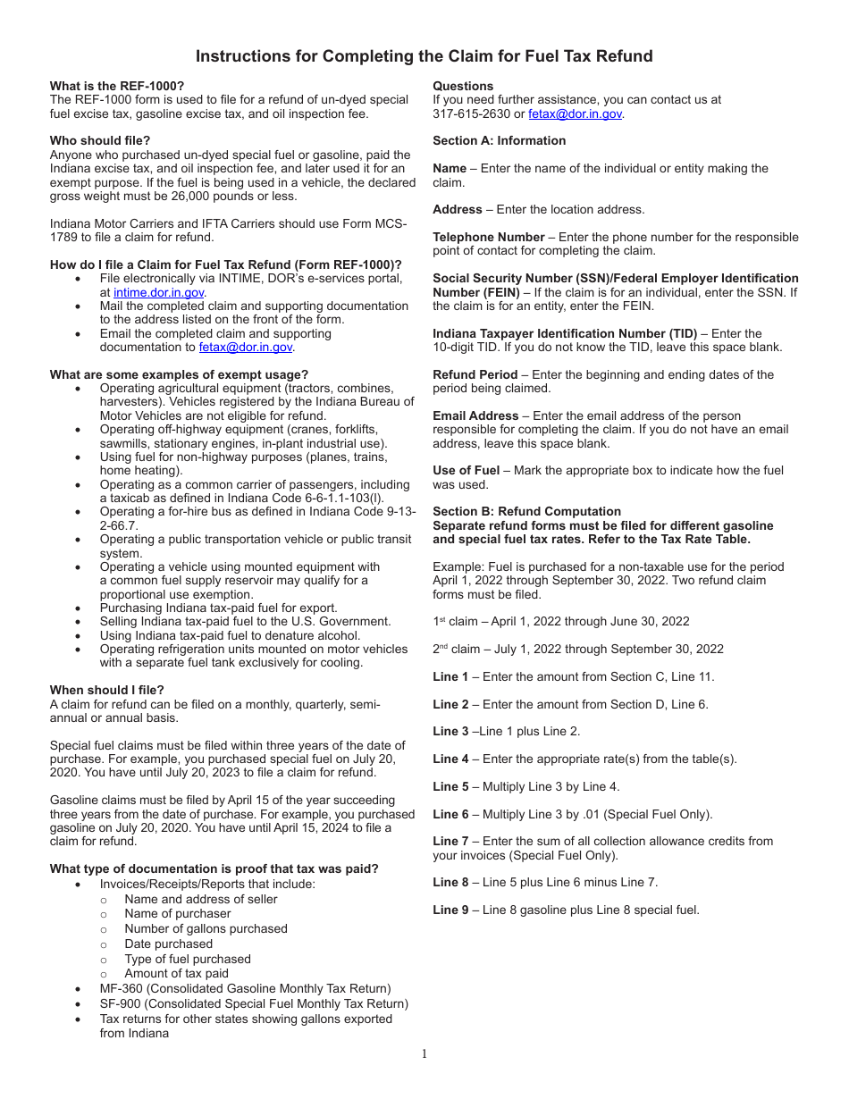 Form REF-1000 (State Form 50854) Claim for Fuel Tax Refund - Indiana, Page 4