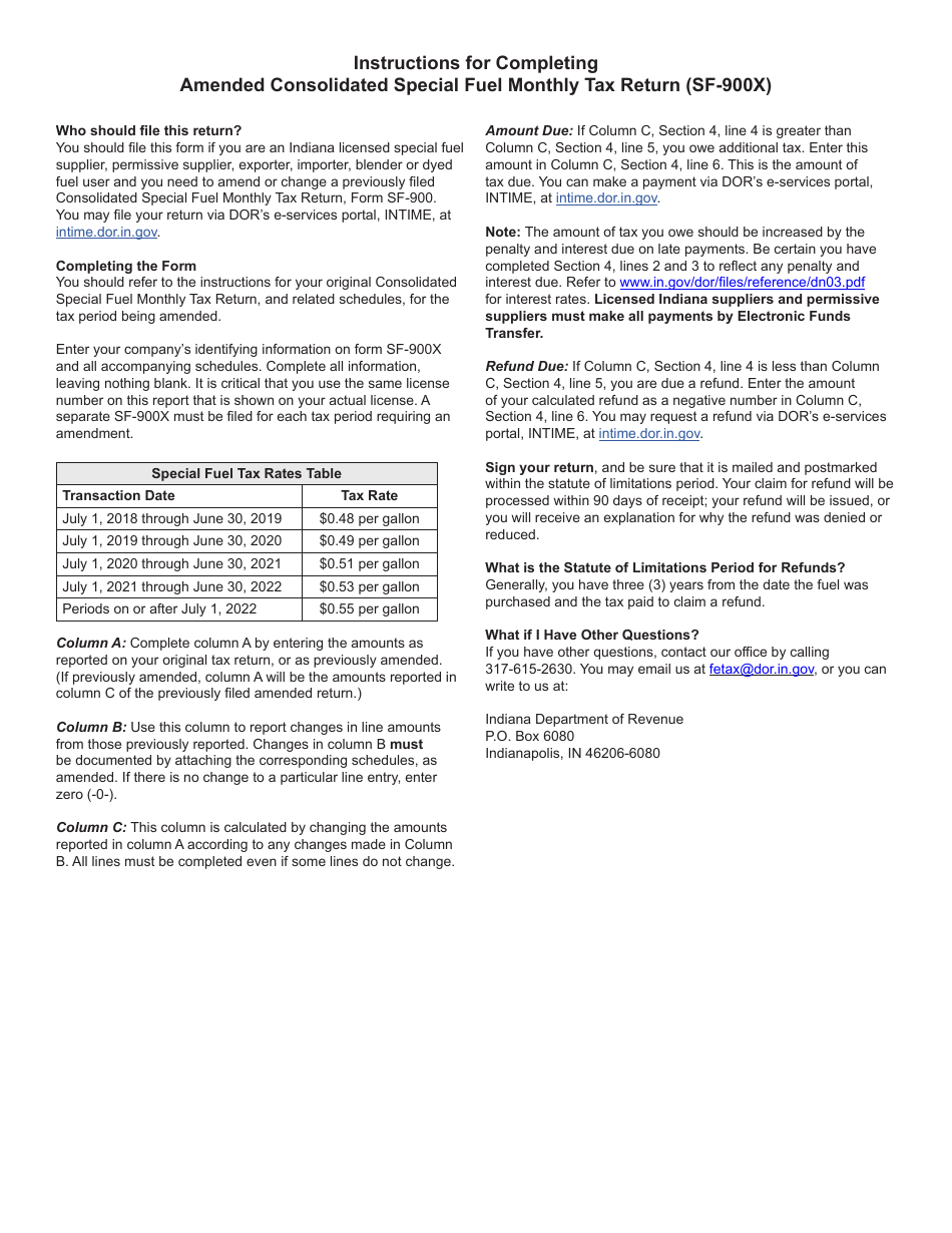 Form SF-900X (State Form 47737) Amended Consolidated Special Fuel Monthly Tax Return - Indiana, Page 4