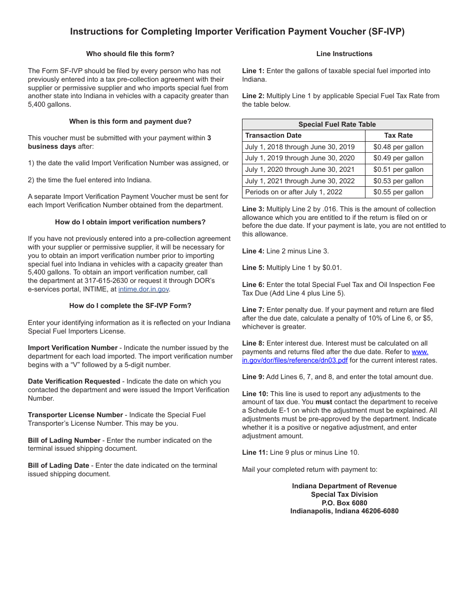 Form SF-IVP (State Form 46635) Importer Verification Payment Voucher - Indiana, Page 2