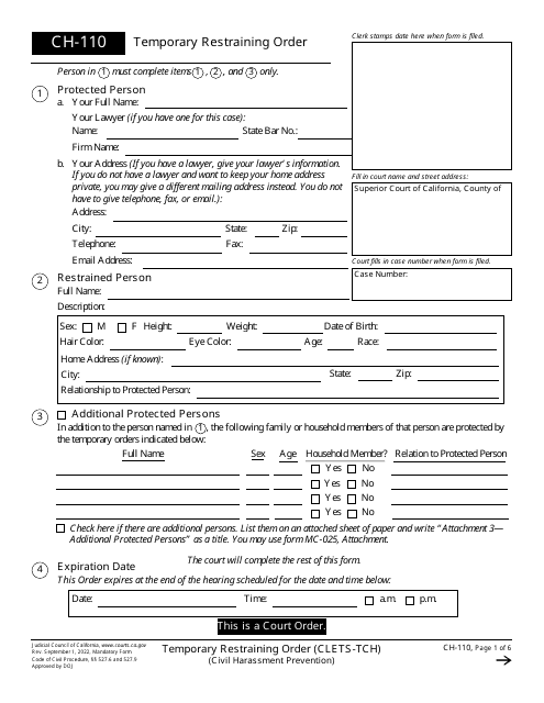Form CH-110  Printable Pdf