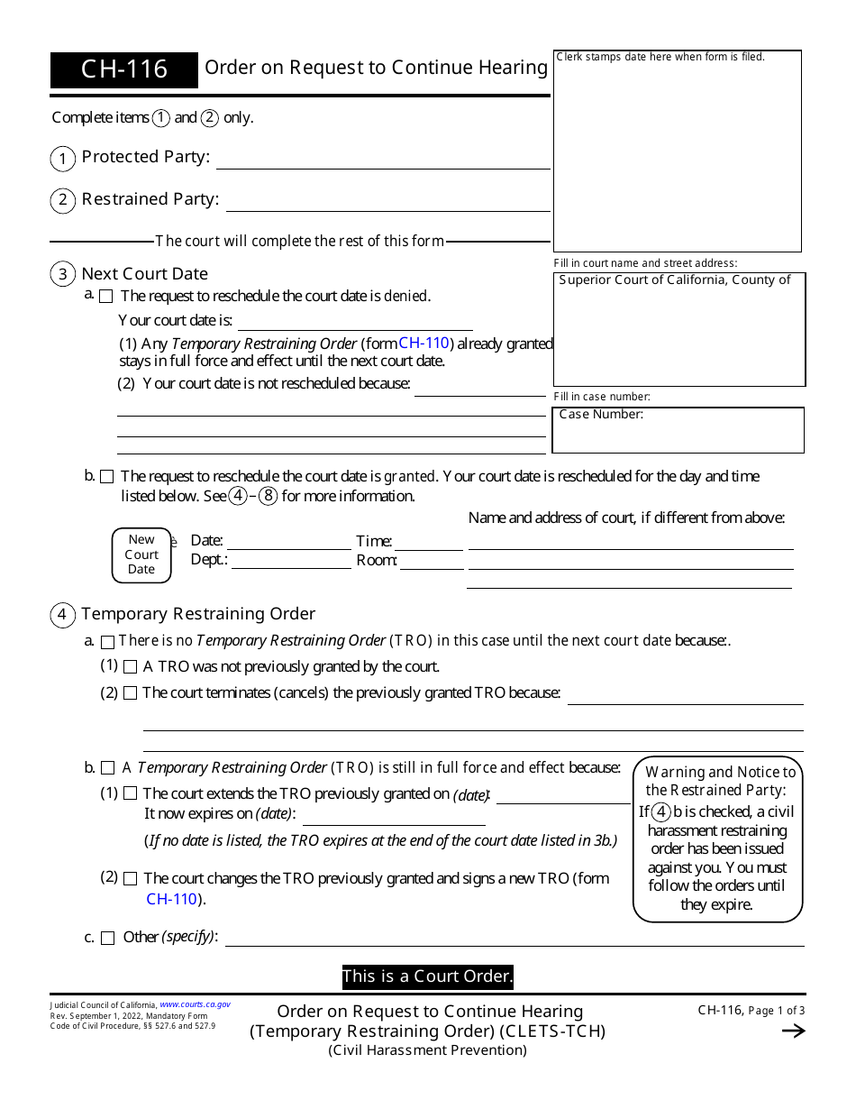 Form CH-116 Download Fillable PDF or Fill Online Order on Request to ...