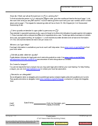 Form CH-210 Summons (Civil Harassment Restraining Order) - California (English/Spanish), Page 2