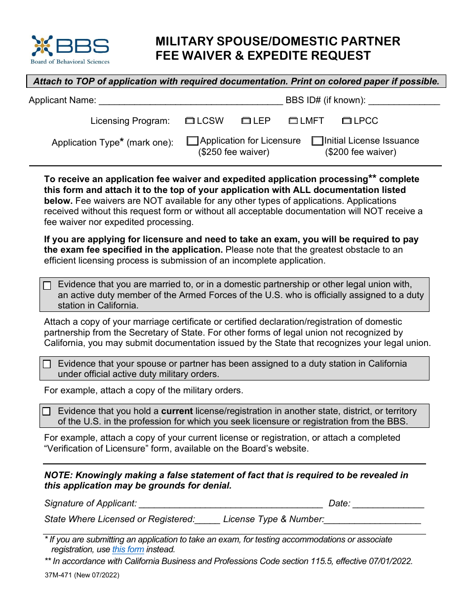 Form 37M471 Download Fillable PDF or Fill Online Military Spouse