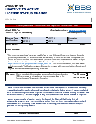 Form DCA BBS37M-406 Application for Inactive to Active License Status Change - California, Page 3